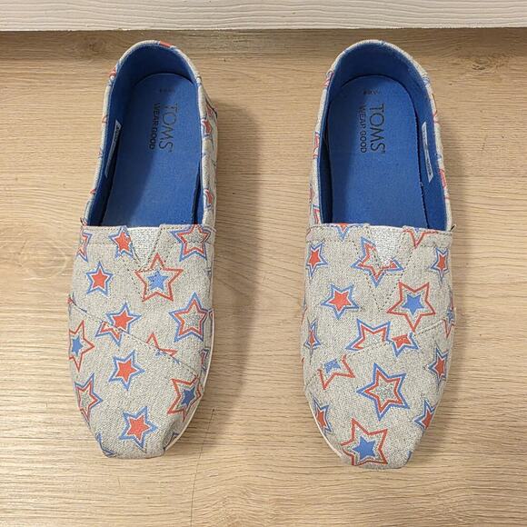 Toms Gray Red Blue Alpargata Cloudbound Glow In The Dark Patriotic Flats Size 8 - Picture 5 of 10